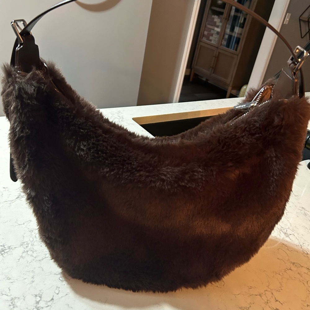 Kate Spade Luxurious Brown Faux Fur Hobo Bag nwot